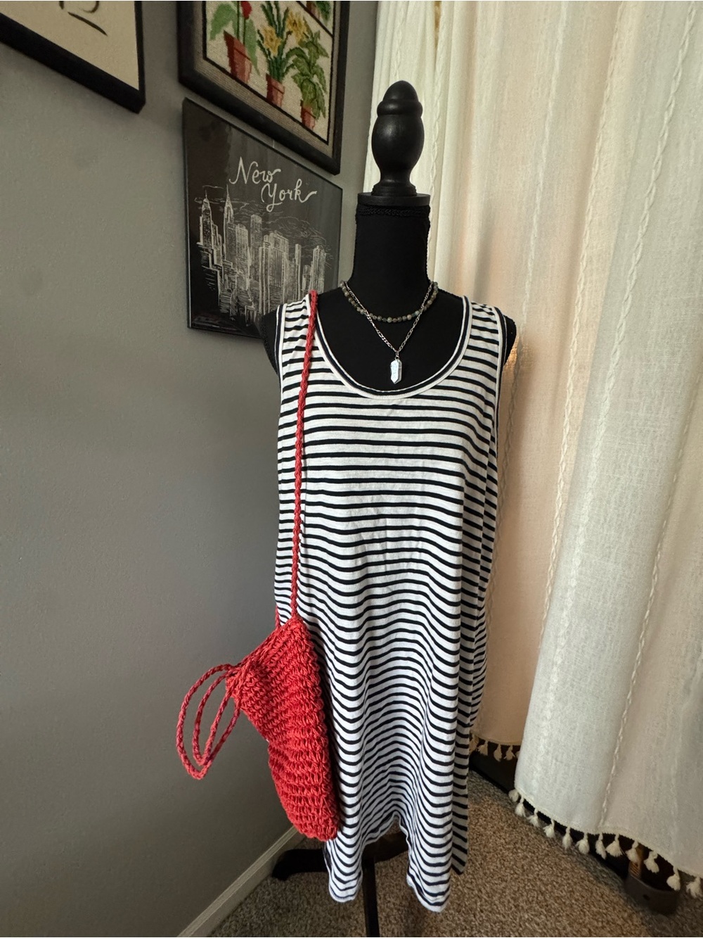 J. Crew Black & White Striped Midi Tank Dress